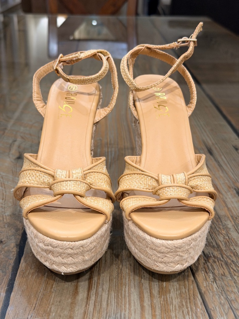 NWT! Rouge! Beige Woven Espadrille Platform Sandals
